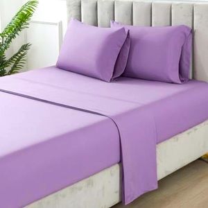 Purple Royal Queen Bed Sheet Set with Floral Pocket Tote Bag